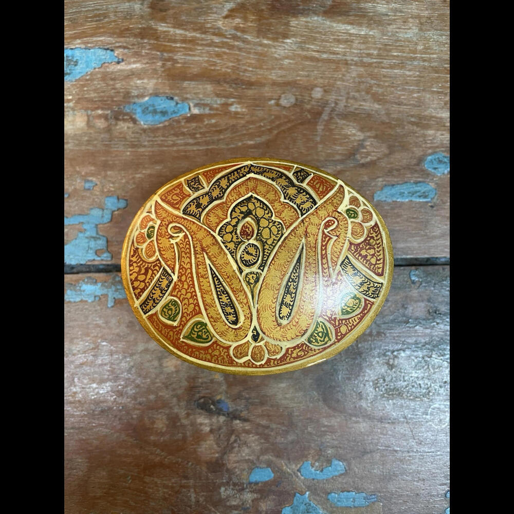 Vintage Kashmir Sudah Paper Mache Lacquered Hand Paiinted Trinket Jewelry Box